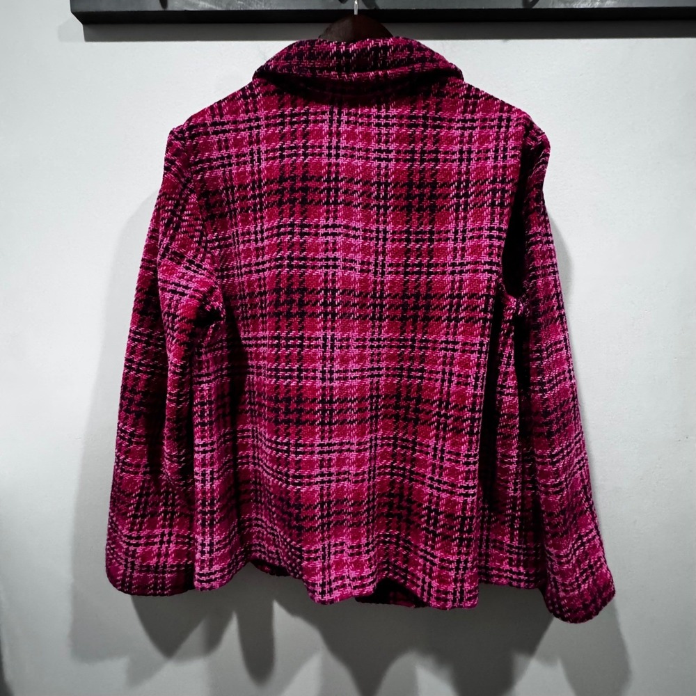J. Jill Plaid Chenille Blazer Women XL TALL Pink‎ Black Open Front Academia $149 - Picture 3 of 10
